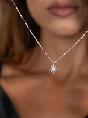 925 Sterling Silver Starburst Pendant Necklace